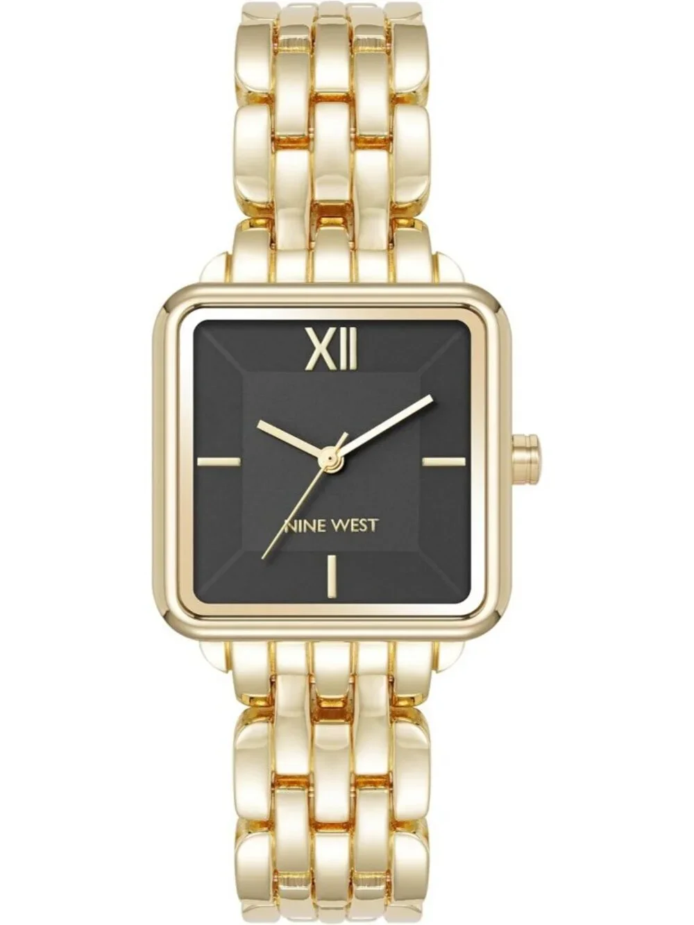 Nine West Women's Gold Black Analog Japanese Quartz Modern Square Bracelet Watch